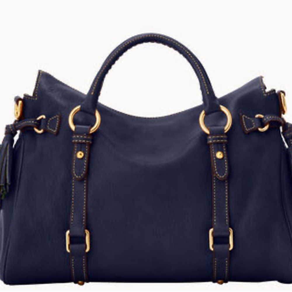 Dooney & Bourke NAVY Florentine Tasseled Pebbled Leather Satchel EUC - Picture 2 of 12